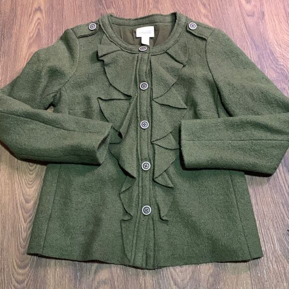 Chico’s green wool blend ruffle jacket / sweater‎ / earthy cottagecore - Picture 8 of 8
